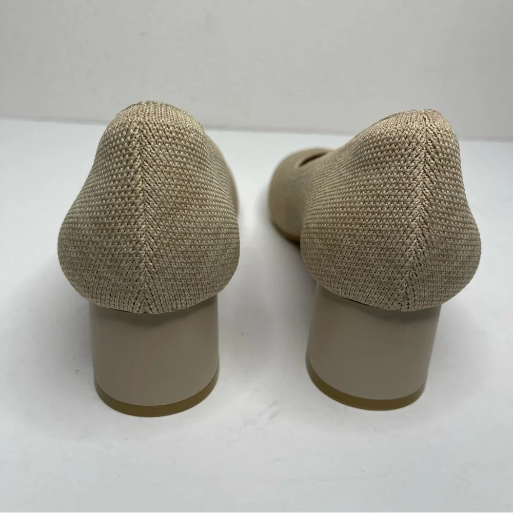 VIVAIA Cream Elvia Round-Toe Chunky Heels Womens Size 37 Comfort Knit